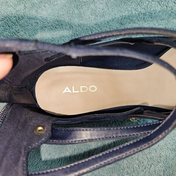 ALDO Marietta Blue Suede Ankle Strap Flats 10 - Picture 5 of 6